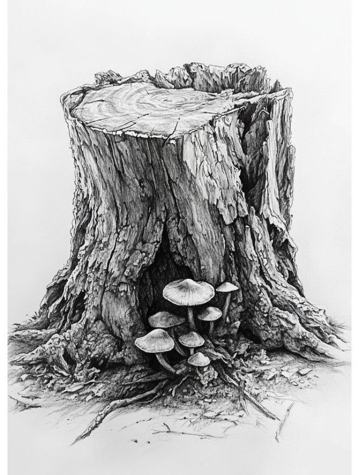 this is a pencil drawing of a half tree